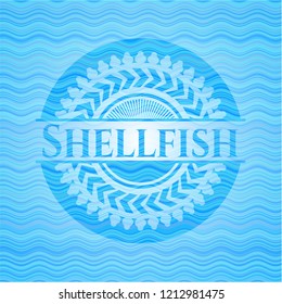 Shellfish sky blue water wave emblem background.