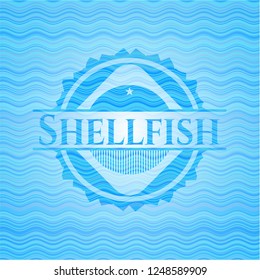 Shellfish sky blue water wave badge.