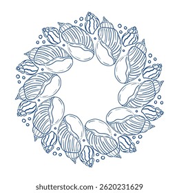 Shells arranged in a circular design, showcasing marine elements suitable for decoration