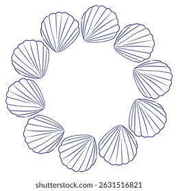 Shells arranged in a circular pattern for decorative art project on a white background