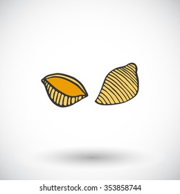 Shells or conchiglie. Hand-drawn cartoon italian pasta icon. Doodle drawing. Vector illustration. 