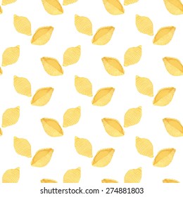 Shells or conchiglie. Seamless pattern with italian pasta. Real watercolor drawing. Vector illustration. Traced painting