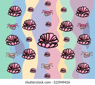 shells and crabs on a light background