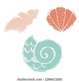 Shells engraving print. Cute sea animal. Cool ocean illustration for nursery t-shirt, kids apparel, party and baby shower invitation. Simple summer child design