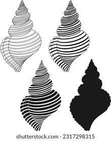 Shells. Hand drawn vector collection, 4 isolated  elements on white background. Perfect for decoration, invitation, card, poster and as a design element.