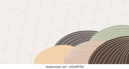 Shells ocean abstract minimal style Japanese design Background vector wave line doodle