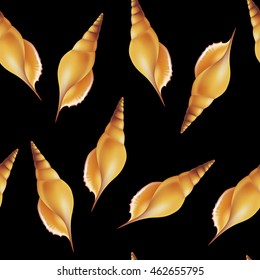Shells on black background. Seamless. Vector illustration.