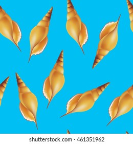 Shells on blue background. Seamless. Vector illustration.