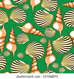 Shells On Green Background Seamless Illustration Stock Vector (Royalty ...