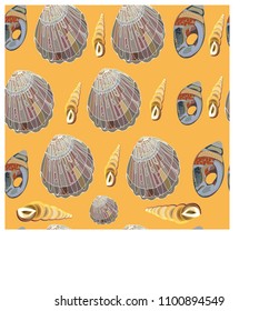 Shells on the shore. Seamless pattern. For summer design