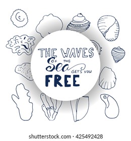 Shells pattern. Doodle background. Vector illustration