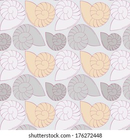 Shells pattern. Seamless texture with stylized shell