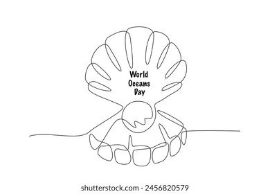 Shells and pearls. World ocean day concept one-line drawing