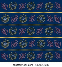 Shells. Point Art. Australian Aboriginal art. Limited color palette. Horizontal stripes. Seamless pattern