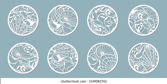 Shells of the sea in the ball. Laser cutting. Craft paper for decoration. Plotter, screen printing.