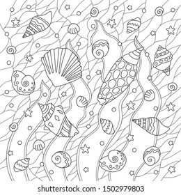 shells sea coloring book seaweed stars water