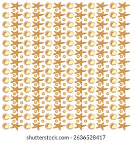 shells, starfish and oranges as a pattern background