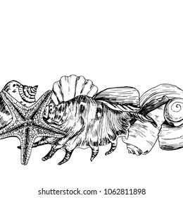 Shells & stones is a set of illustrations drawn by ink and pen. For your design, posters, postcards, invitations, menus, weddings and more.