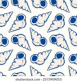 Shells, underwater life hand drawn vector seamless pattern background design. Repeating print for fabric, wrapping paper, textile, wallpaper