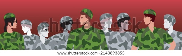 Shell-shock from army soldier. Flat vector stock\
illustration. Post-traumatic stress disorder, shock. Army Survivors\
and Deceased\
People