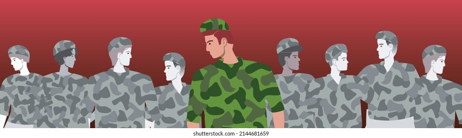 Shell-shock from surviving soldier of army. Flat vector stock illustration. Post-traumatic stress disorder, shock. People deceased in war