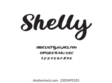 Diseño de tipo de letra estilo estampado, conjunto de letras alfabéticas y ilustración vectorial de números
