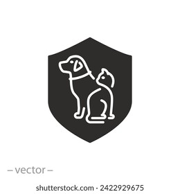 shelter animals icon, pet protection, shield with dog and cat, flat symbol on white background - vector illustration