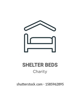 Shelter beds outline vector icon. Thin line black shelter beds icon, flat vector simple element illustration from editable charity concept isolated on white background