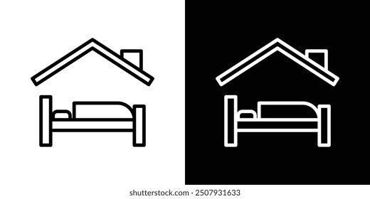 Shelter beds thin line vector icon set.