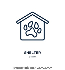 shelter icon from charity collection. Thin linear shelter, house, home outline icon isolated on white background. Line vector shelter sign, symbol for web and mobile