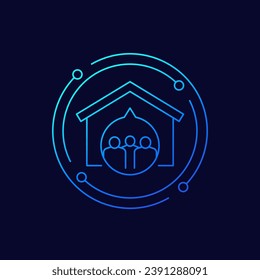 shelter icon with a house, linear design