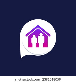 shelter icon, house and people vector logo