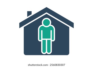 Shelter icon. solid icon style. house with people. icon related to donation and charity. donation elements vector illustration