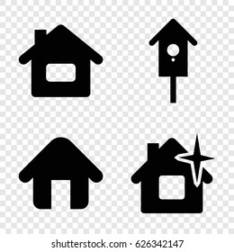 Shelter icons set. set of 4 shelter filled icons such as clean house, nesting house