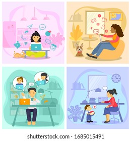shelter in place concept. work from home with pet during the coronavirus outbreak. stay at home and social distancing to avoid virus pandemic spreading.