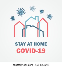 Shelter in place icon. Pandemic of coronavirus and social distancing symbol. Stay at home Covid-19 text and house logo. Self isolation in home poster, banner, card design, social media