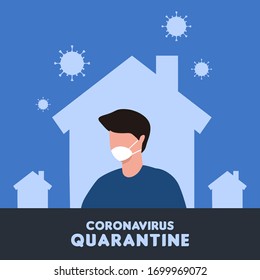 shelter in place. pandemic of coronavirus and social distancing. staying at home with self quarantine to stop outbreak and protect virus spread, , man wearing a mask, stay at home.