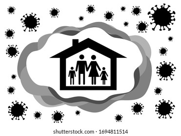 shelter in place. staying at home with self quarantine to help slow outbreak and protect virus spread. Corona Virus prevention ilustration of corona virus. Concept of Icon of Stopping Corona Virus