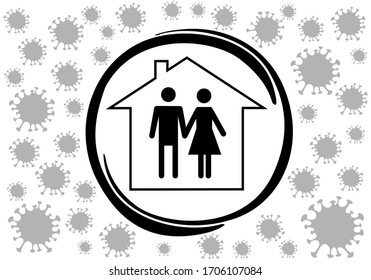 shelter in place. staying at home with self quarantine to help slow outbreak and protect virus spread. Corona Virus prevention ilustration of corona virus. Concept of Icon of Stopping Corona Virus