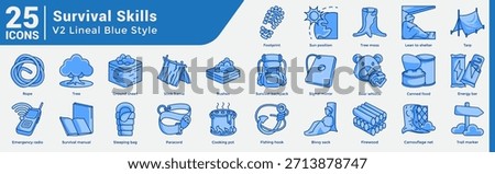 Shelter Wilderness Skills set includes 25 icons covering shelter building, food sourcing, and emergency gear.