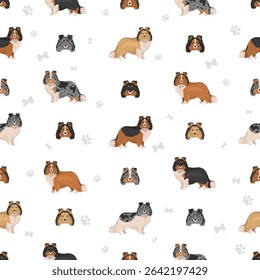 Sheltie, Shetland sheepdog clipart. Different poses, coat colors set.  Vector illustration