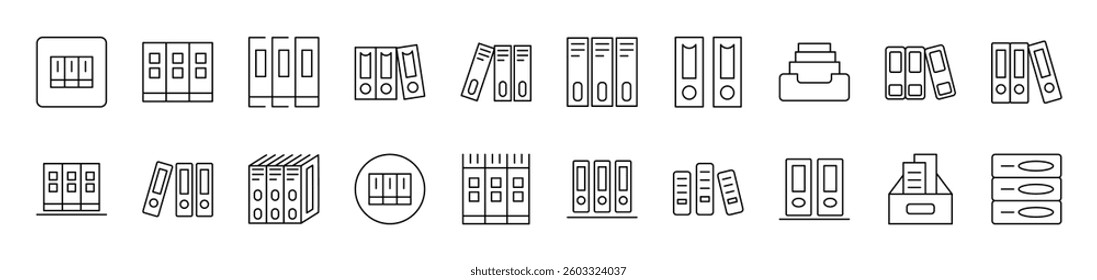 Shelved Documents Line Icon Collection. Editable Stroke. Perfect for Infographics, Articles, Books, Flyers, Banners