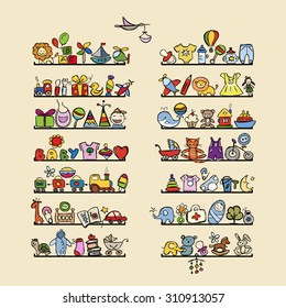 Shelves with baby icons for your design. Vector illustration