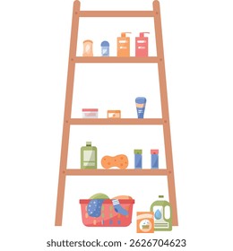 shelves in bathroom with hygiene items and laundry detergents vector icon isolated on white