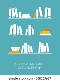 Shelves with books in flat design style. Vector illustration