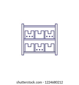 Shelves with boxes line icon. Warehouse, storage room, merchandise. Distribution concept. Vector illustration can be used for topics like business, delivery, shipment