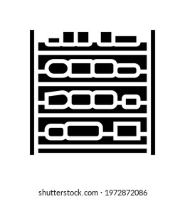 shelves cheese production glyph icon vector. shelves cheese production sign. isolated contour symbol black illustration