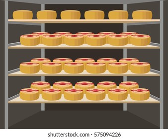 Shelves with cheese. Vector illustration