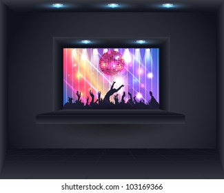 Shelves Dark Show Room Screen Vector Design Party Template
