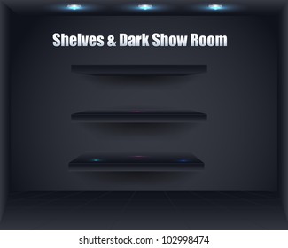 Shelves Dark Show Room Vector Design